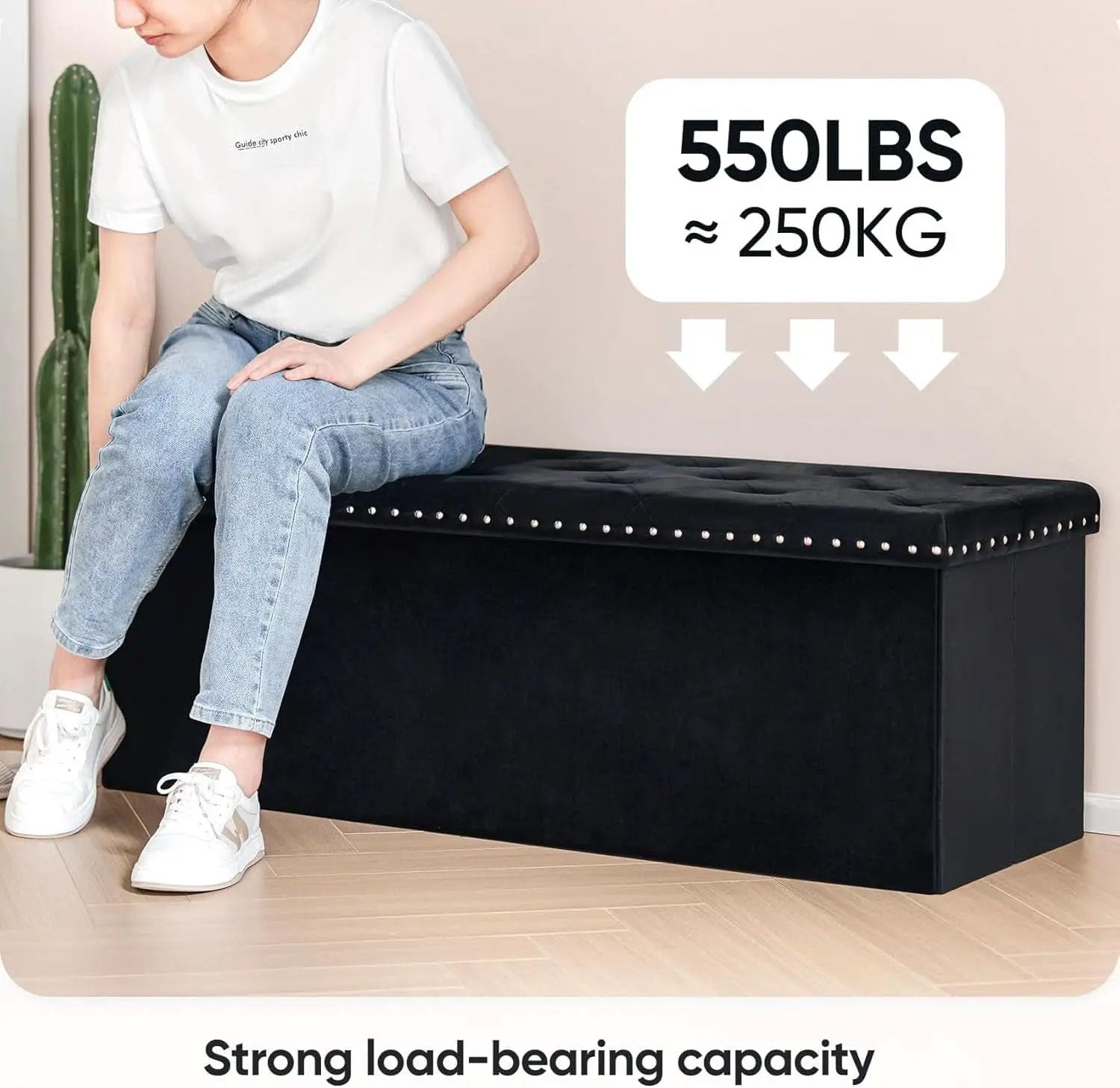 Jet Black Storage Ottoman Bench Seat 43.3 Inch Length from PriceLows™
