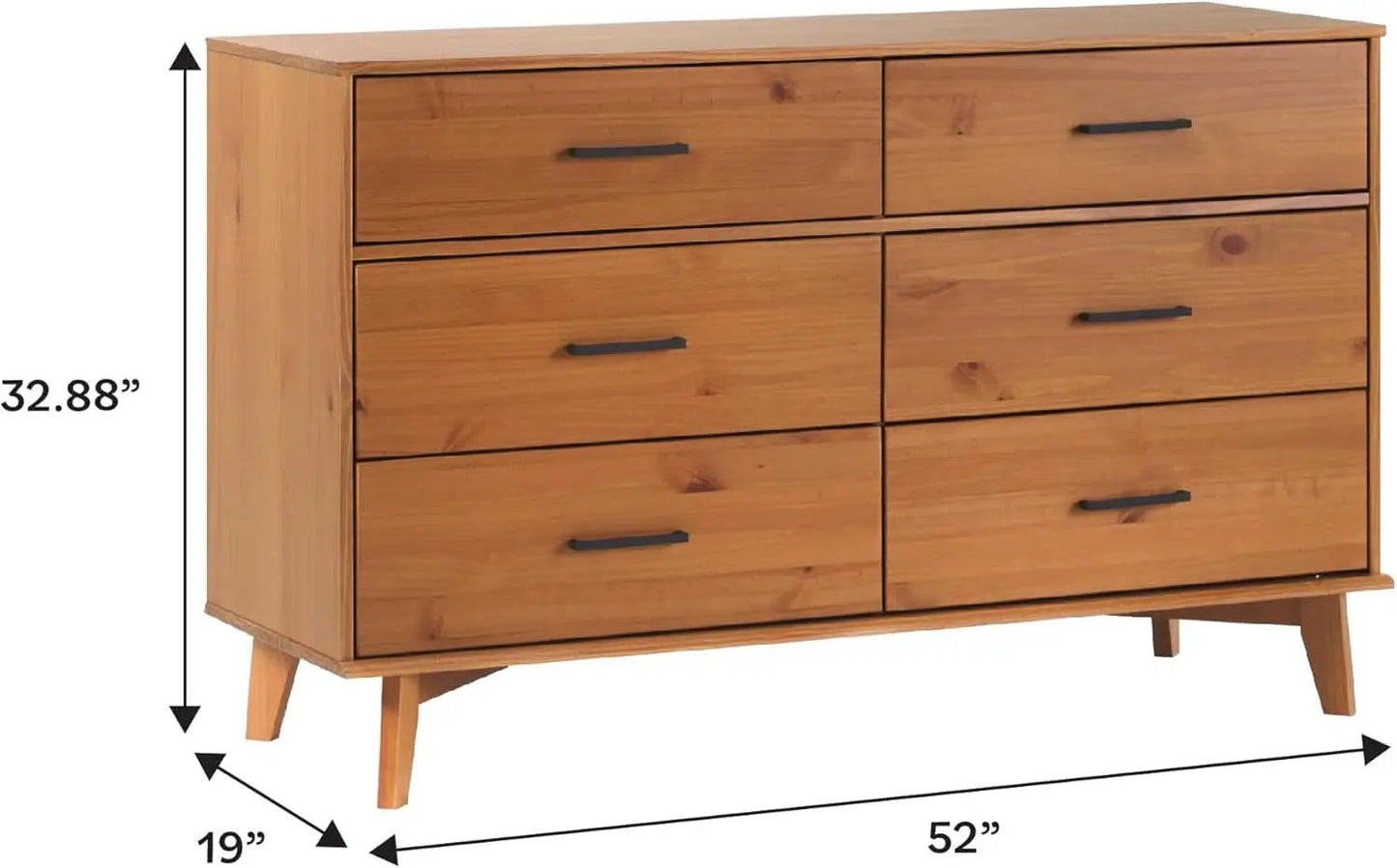Walker Edision 6-Drawer Dresser In Solid Pine Wood With Metal Handles Caramel from PriceLows™