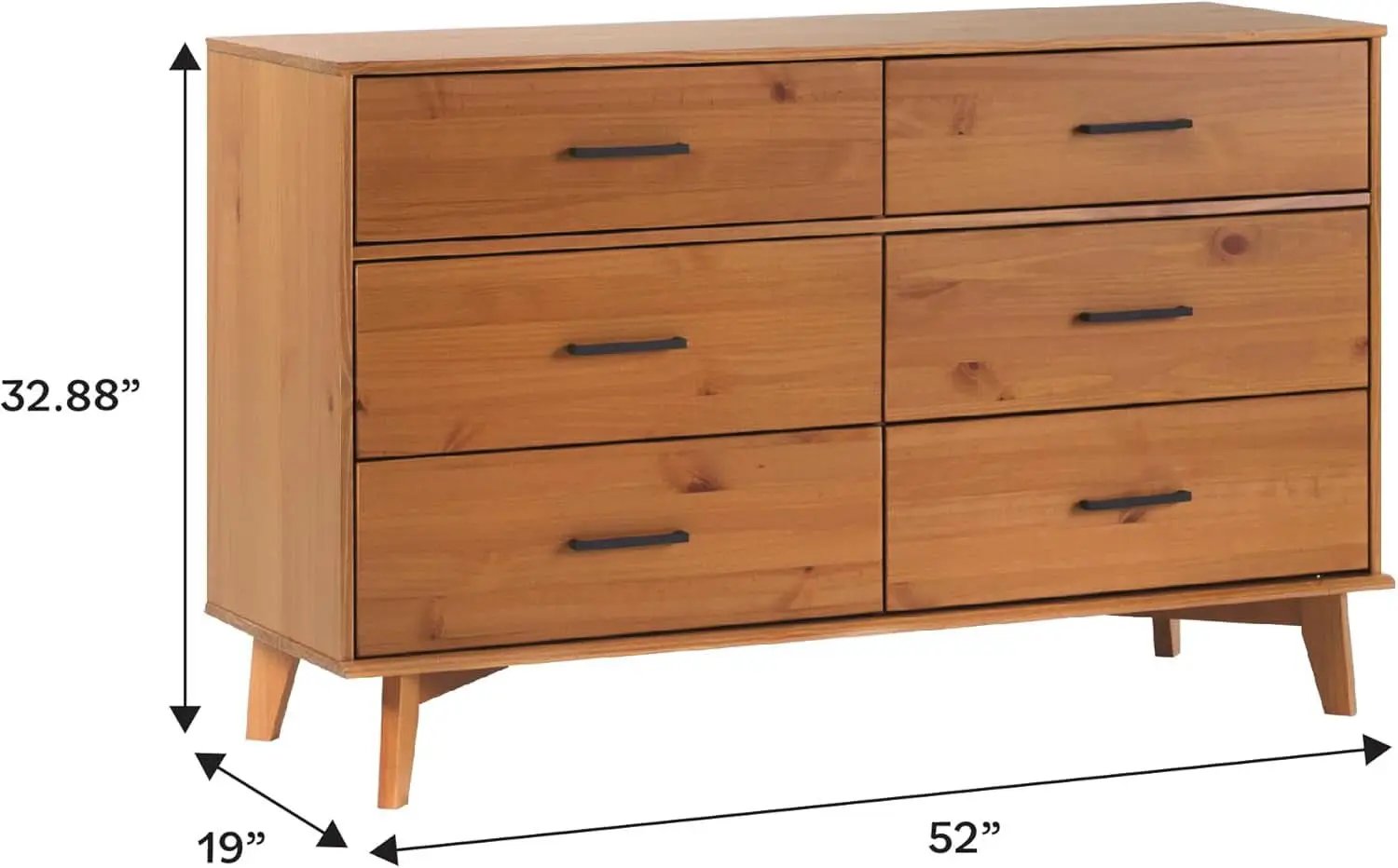 Walker Edision 6-Drawer Dresser In Solid Pine Wood With Metal Handles Caramel from PriceLows™