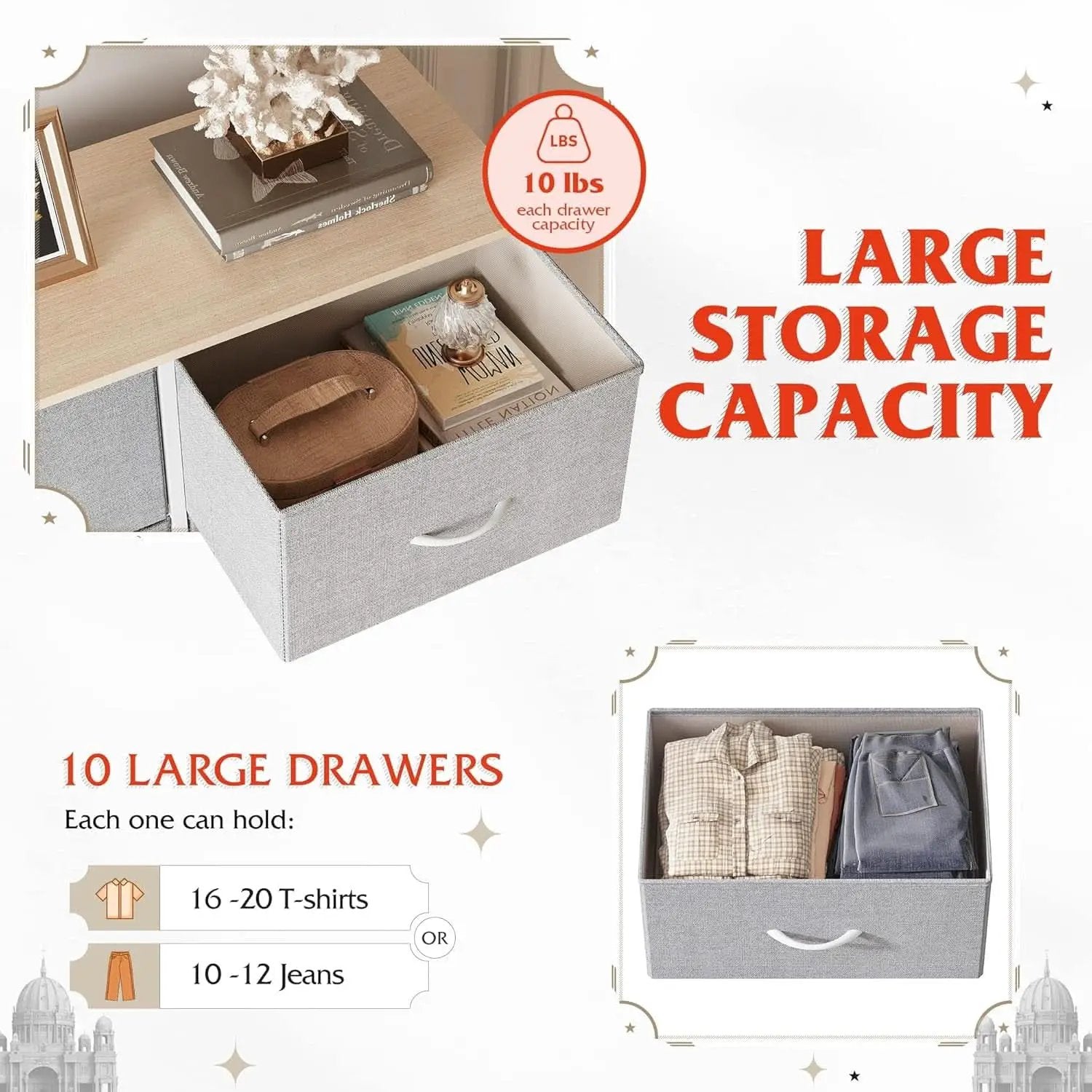 Light Grey Tall Dresser With 10 Drawers For Bedroom Storage from PriceLows™