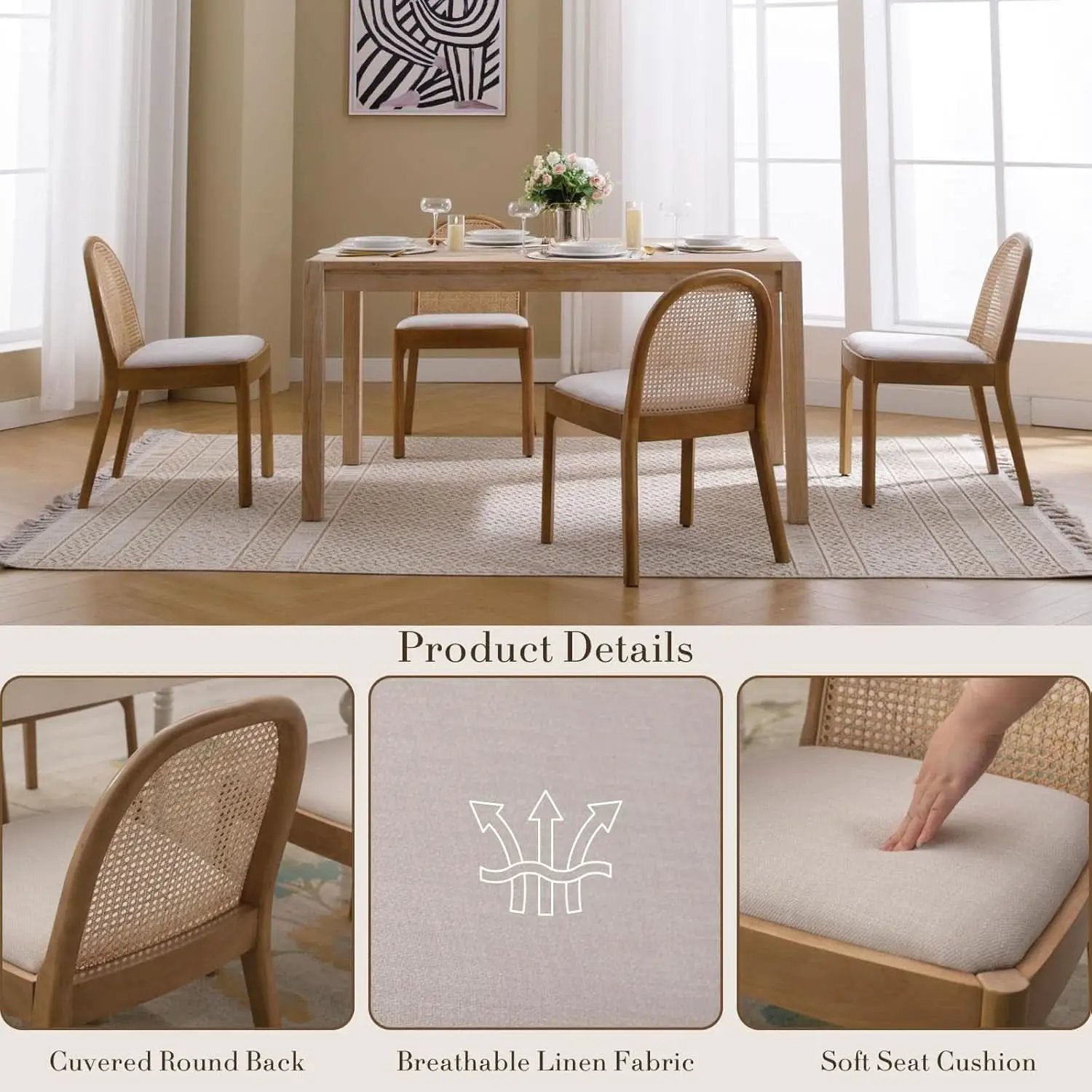 Beige Rattan Dining Chairs Featuring Contemporary Wood from PriceLows™