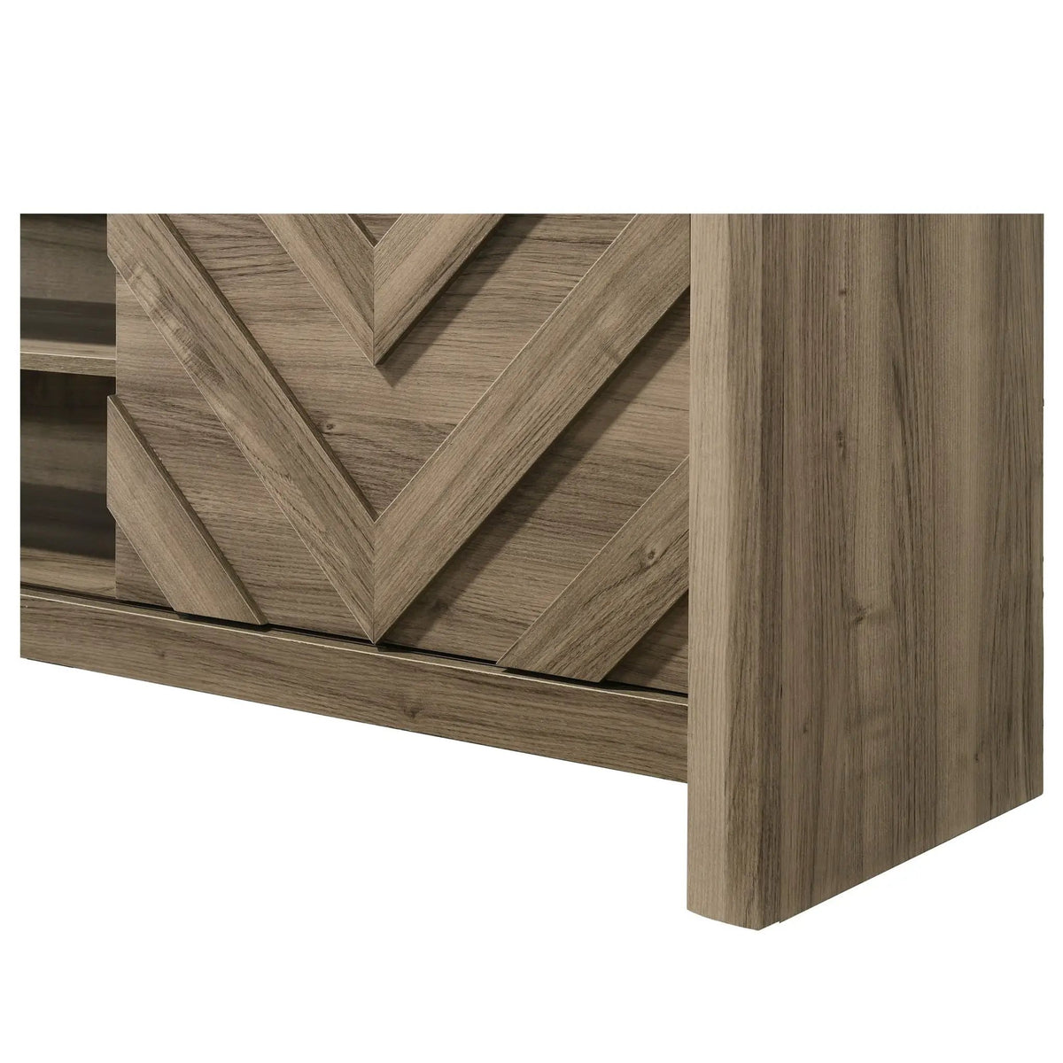 Chevron Patterned TV Stand | Living Room Media Console | Light Brown Finish | 71.2 Inch Length
