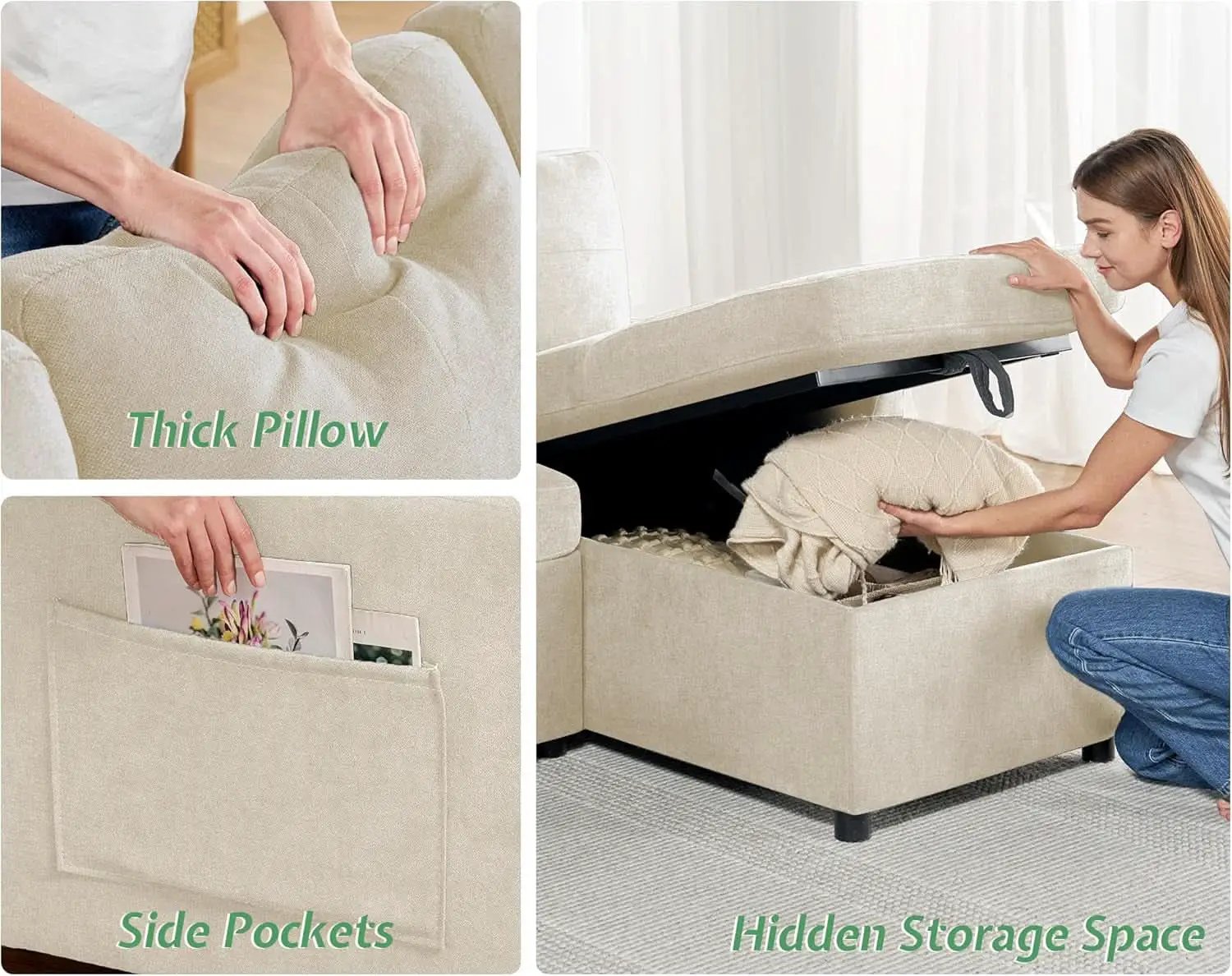 Linen Beige Multifunctional Sleeper Sofa With Storage from PriceLows™