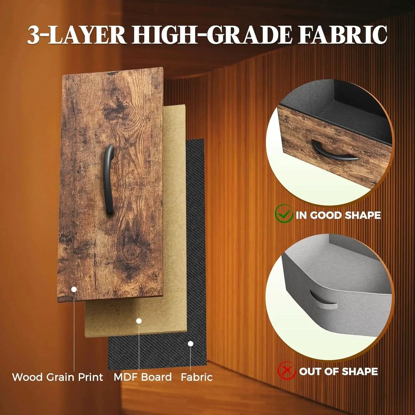 63 Inch Dresser With Durable Fabric Drawers In Rustic Brown from PriceLows™