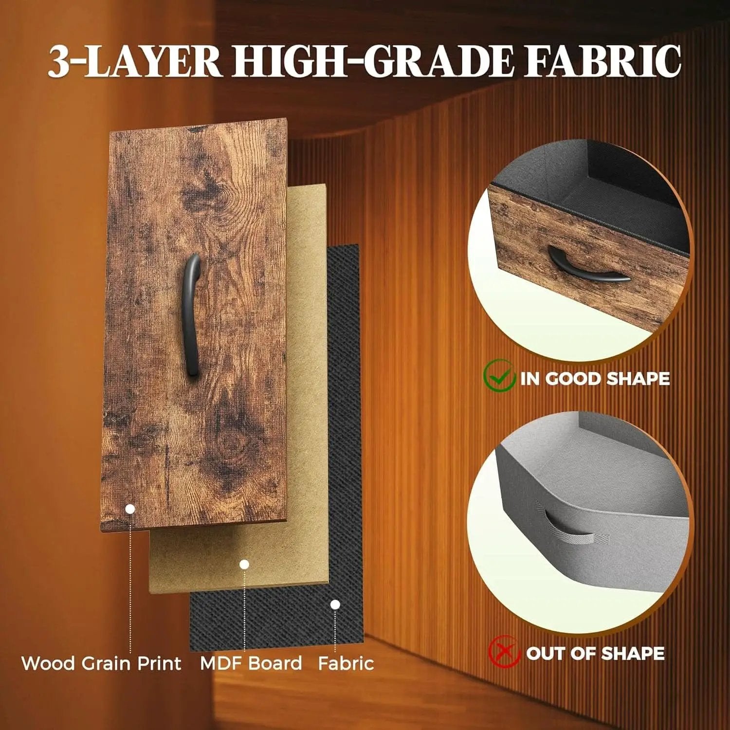 63 Inch Dresser With Durable Fabric Drawers In Rustic Brown from PriceLows™