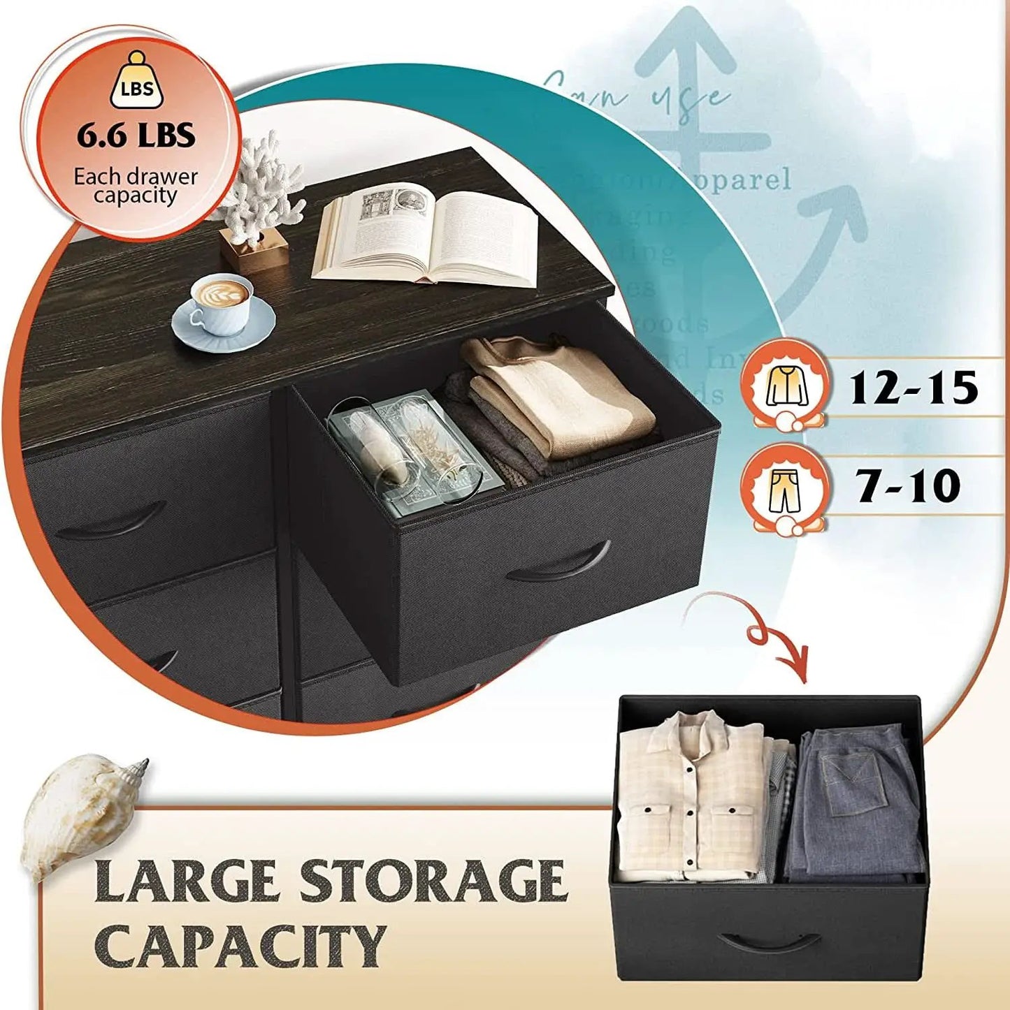 Fabric Storage Tower With 8 Drawers Charcoal Black from PriceLows™