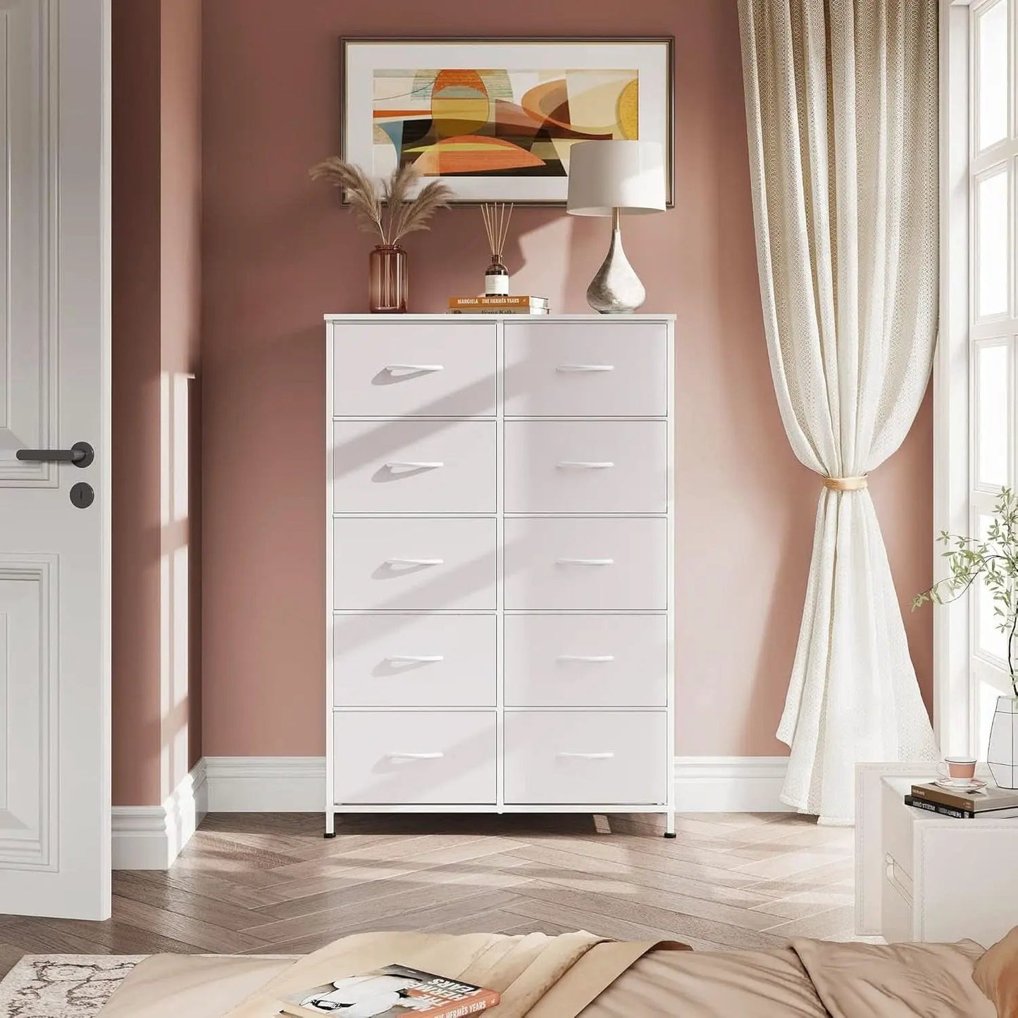 Fabric Dresser With 10 Drawers In White For Bedroom Storage from PriceLows™