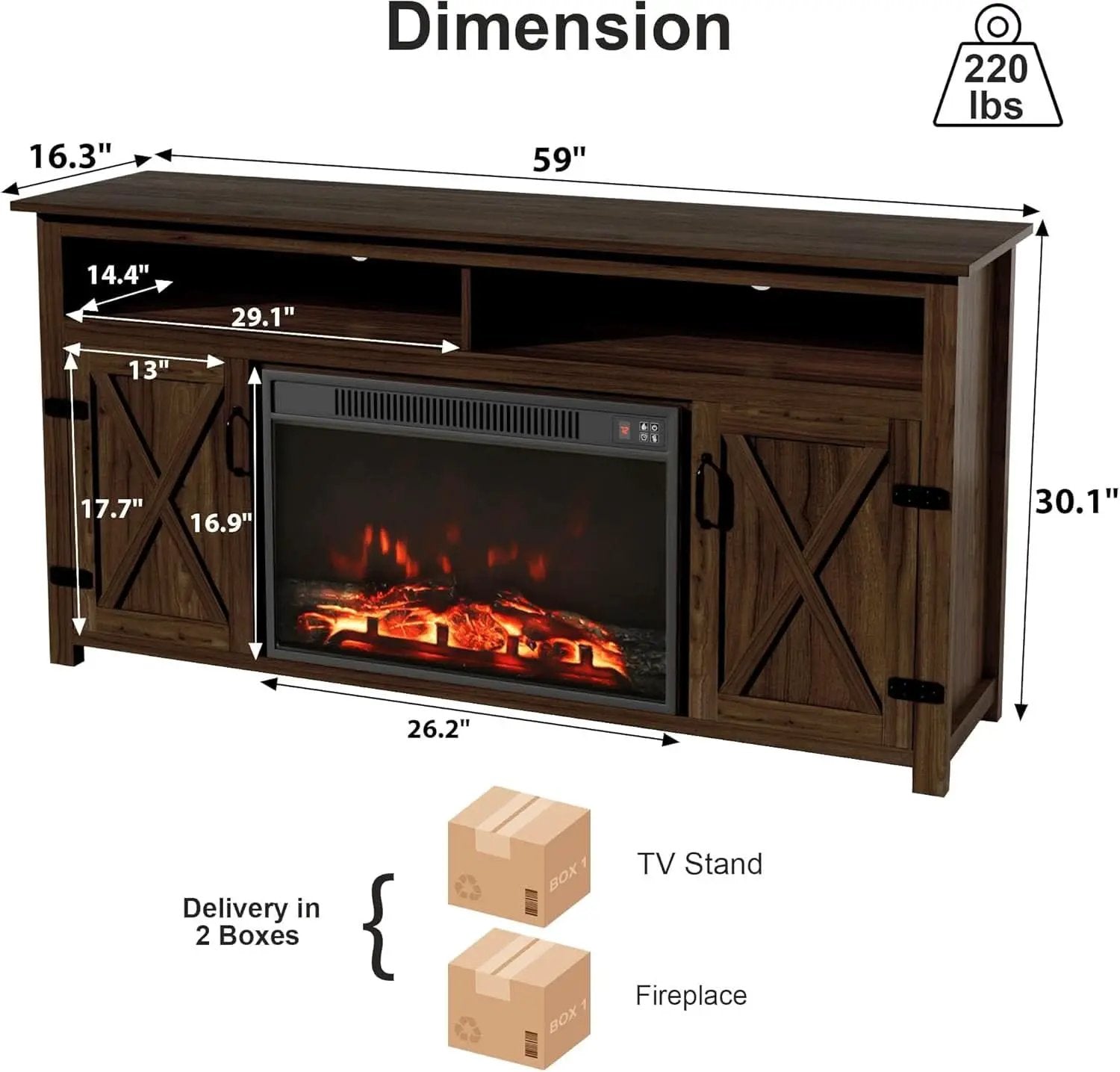 Rustic Fireplace TV Stand For 65 Inch TVs With Storage from PriceLows™