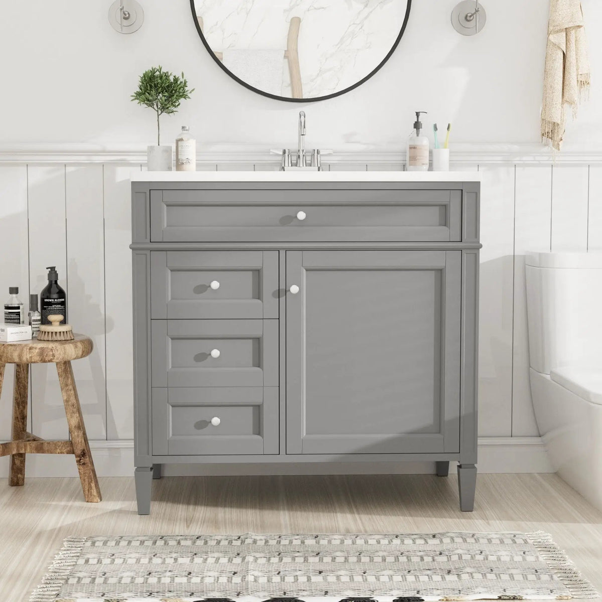 36 Inch Bathroom Vanity With Top Sink | 3 Drawers | Metal Drawer Slides | Ceramic Sink