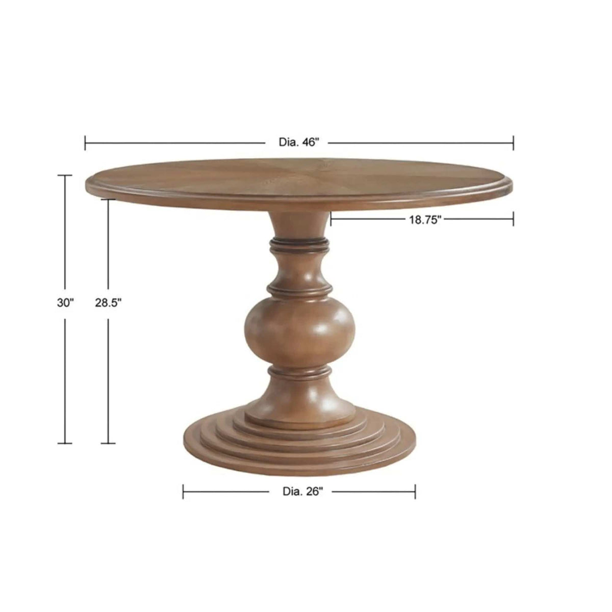 Round Pedestal Dining Table - | 46 x 46 x 30 in | Walnut & Veneer | Walnut