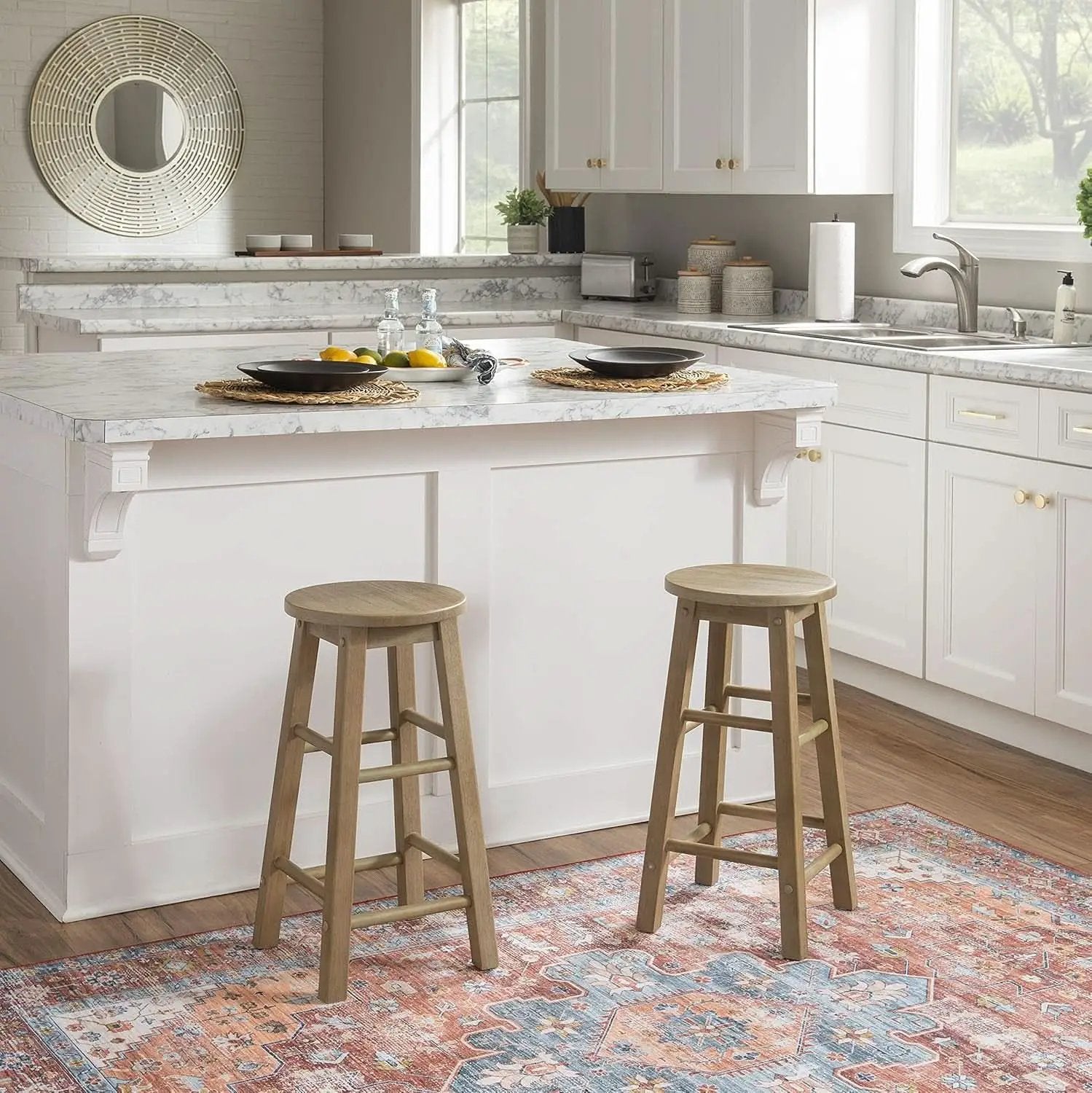 Zeke Grey Wash 24 Inch Counter Stool Round Seat Modern from PriceLows™