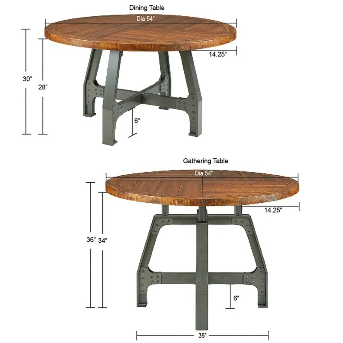 Lancaster Round Dining / Gathering Table With Adjustable Height | 54 x 54 x 30 in | Solid Wood & Walnut | Walnut