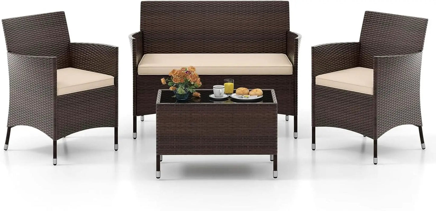 4-Piece Outdoor Rattan Conversation Set with Cushions from PriceLows™