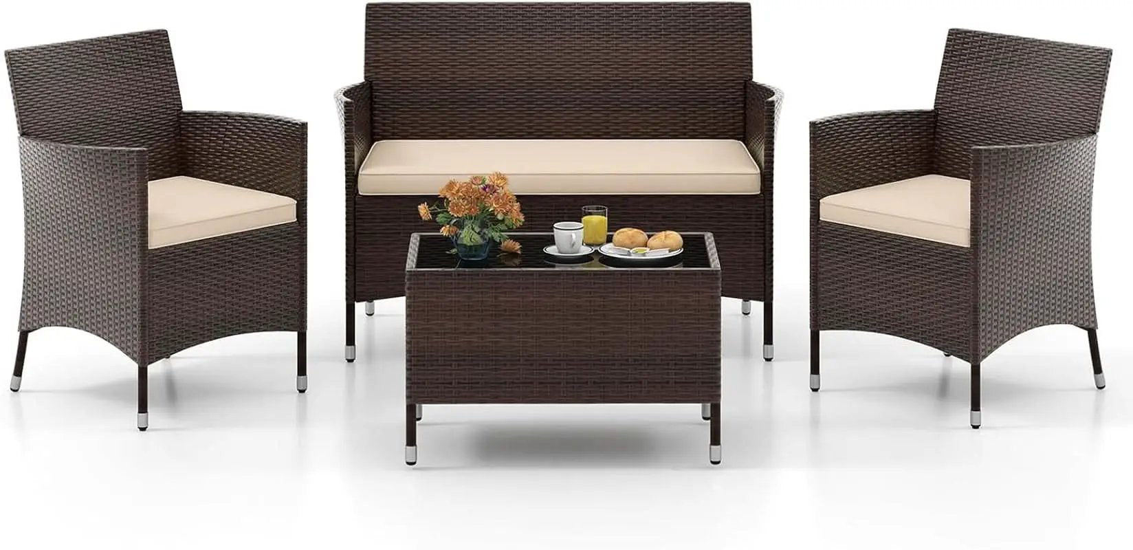 4-Piece Outdoor Rattan Conversation Set with Cushions from PriceLows™