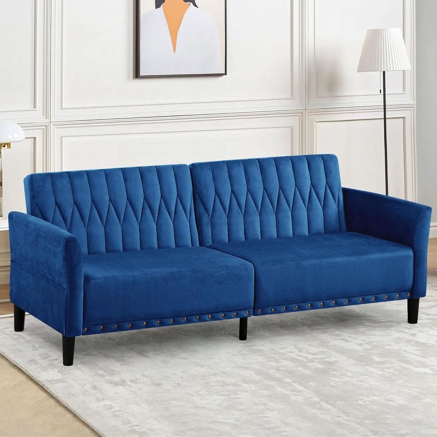 77Inch Velvet Convertible Sofa Bed Featuring Armrests from PriceLows™