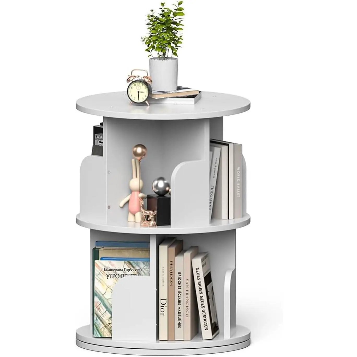 Rotating Bookshelf 2 Tier White Narrow Corner Swivel from PriceLows™