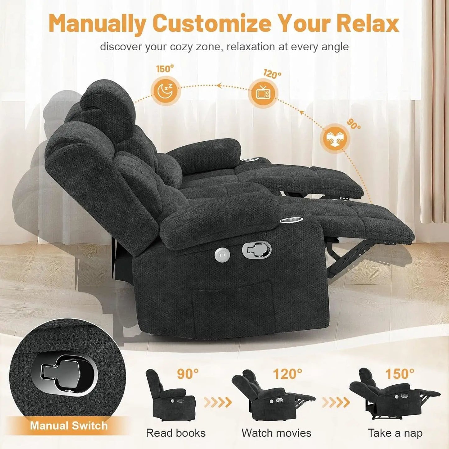 Gray Loveseat Recliner Sofa With Flip Middle Backrest from PriceLows™