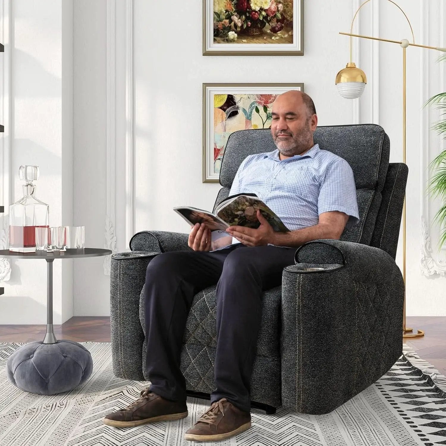 Electric Recliner Chair With Soft Fabric And Cup Holders from PriceLows™