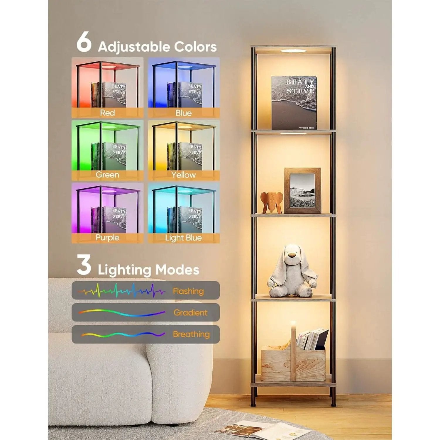 Display Shelf Floor Lamp With RGBW Light Gray Five Tier from PriceLows™