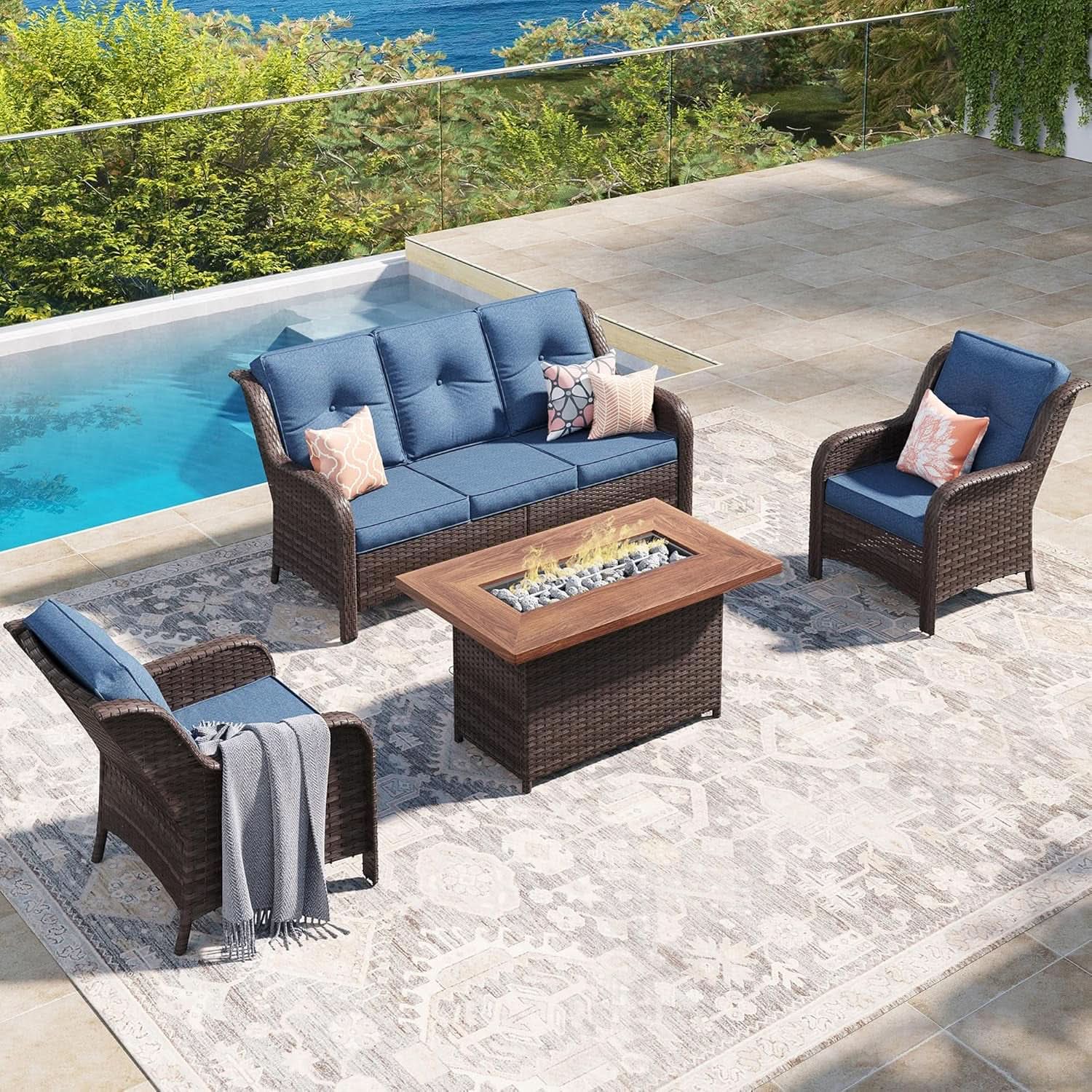 Outdoor Patio Furniture Set with Fire Pit Table from PriceLows™