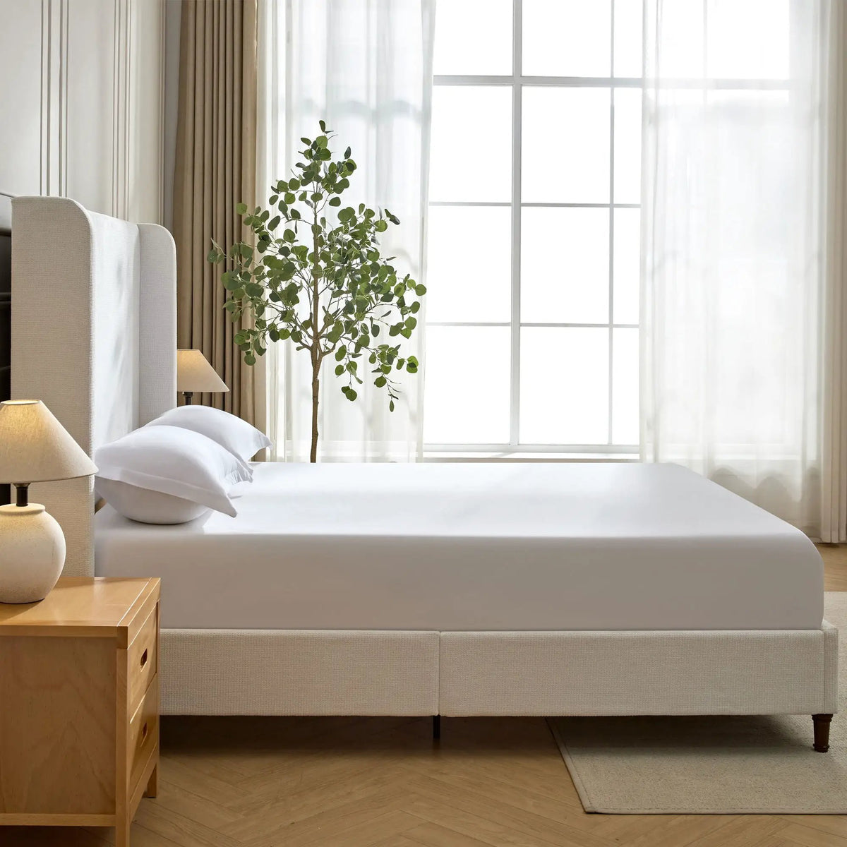 Harper Tall Headboard Upholstered Bed | Elegant Simplicity | No Box Spring Needed | 54 Inch Height