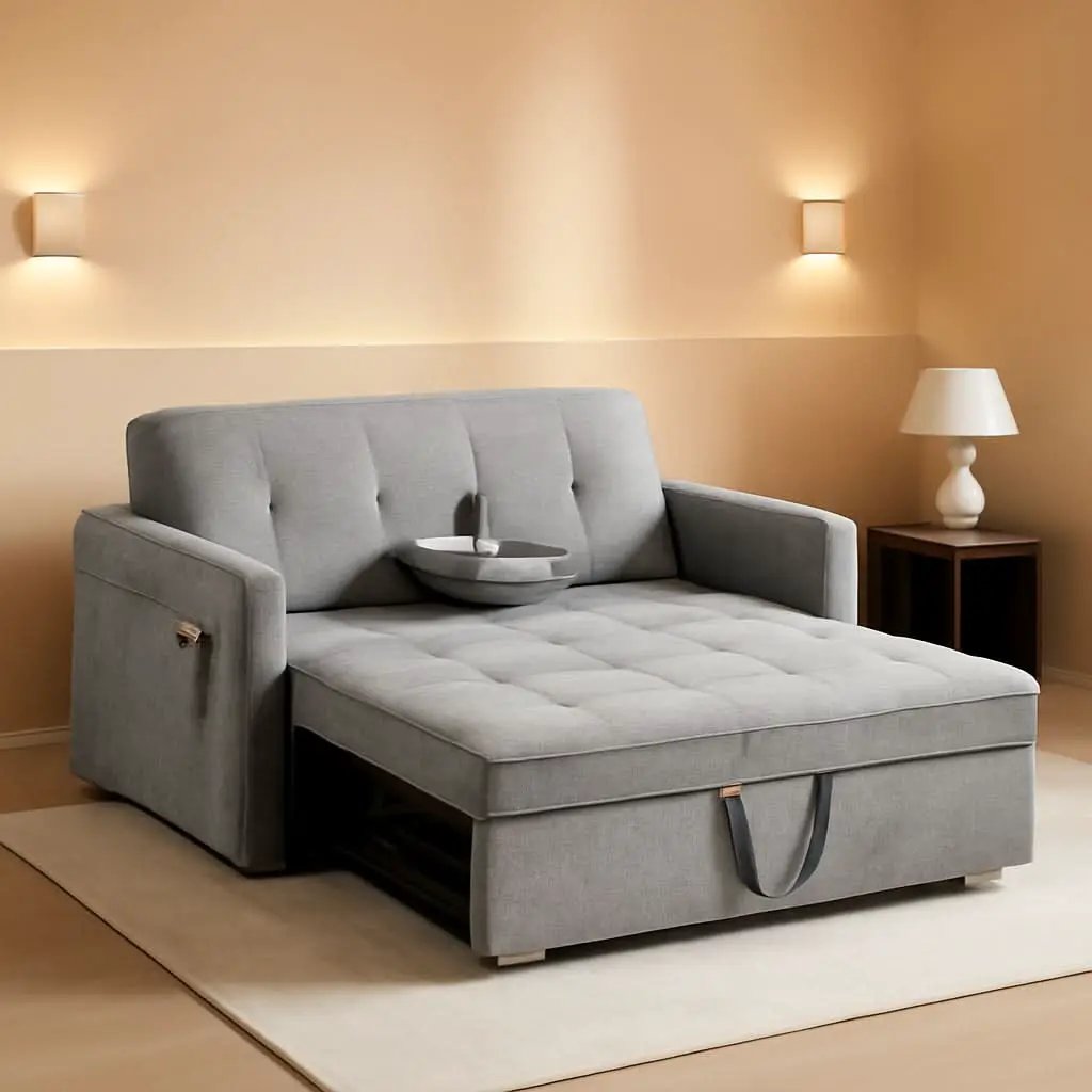57 Inch Convertible Sofa Bed With USB Charging Ports Grey from PriceLows™