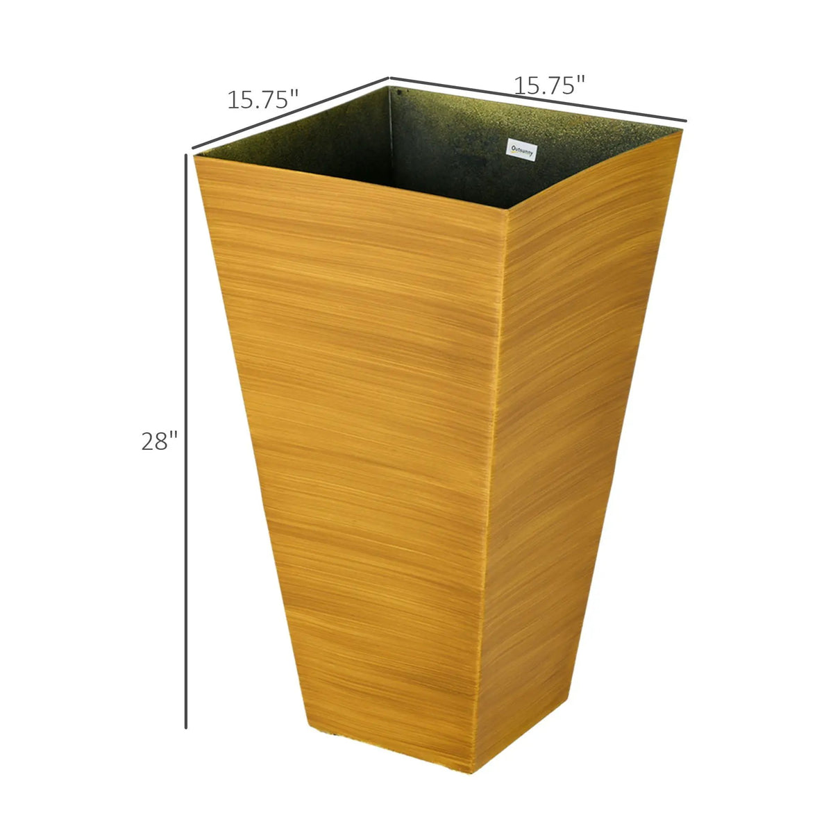 Outsunny Tapered Outdoor Planters | Set Of 3 | Faux Wood Grain Look | Drainage Holes And Plug