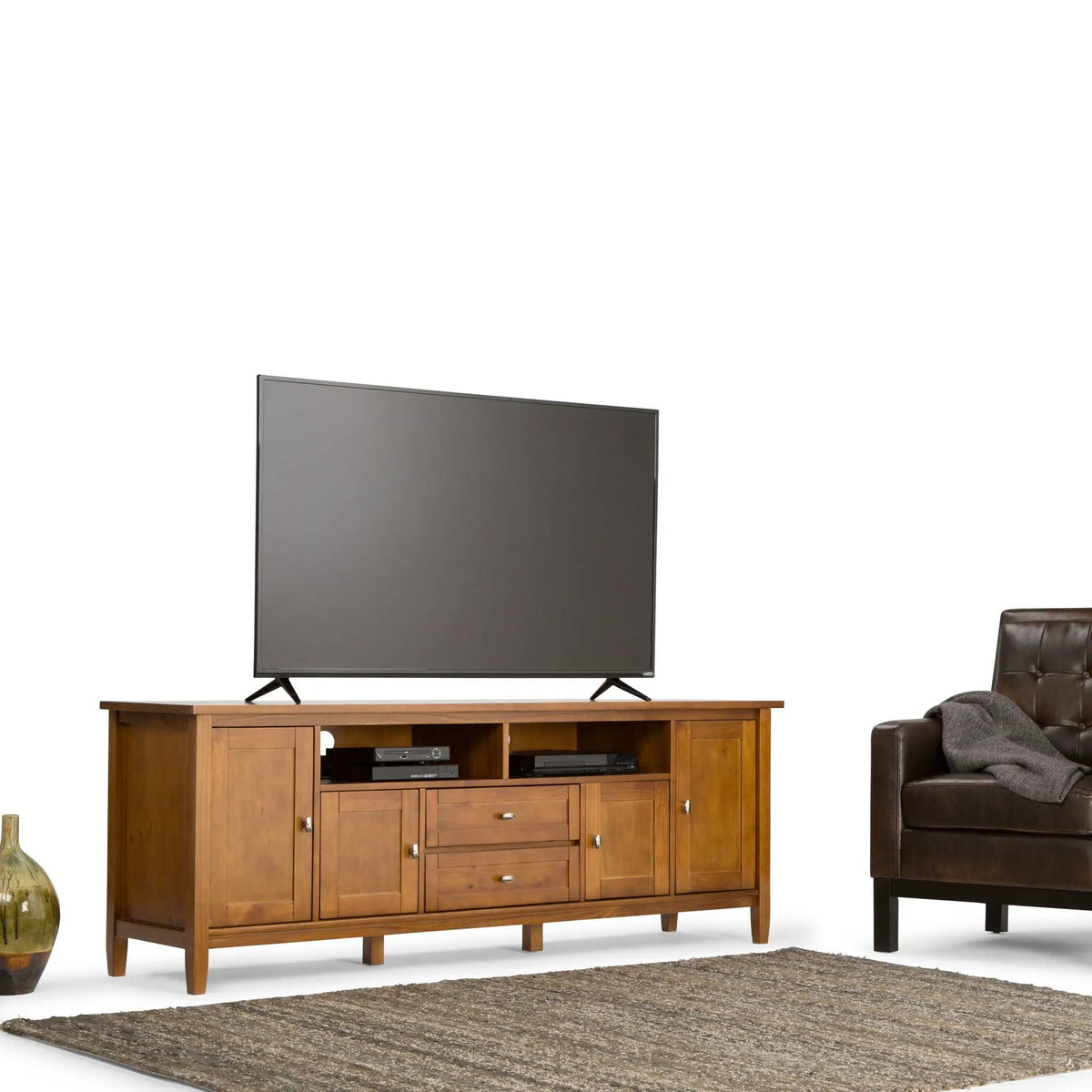Warm Shaker Extra Wide TV Media Stand | Handcrafted Solid Wood | Fits TVs Up To 80 Inch | 72 Inch Length