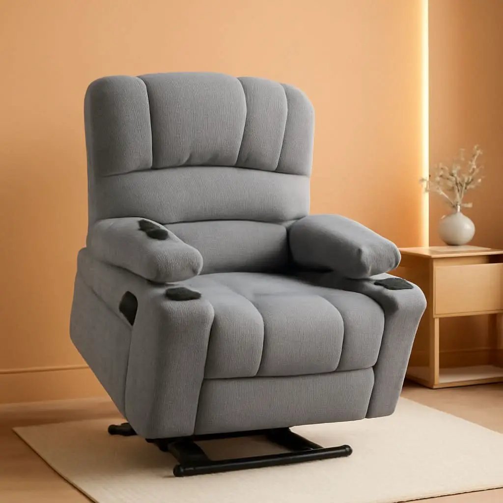 Power Lift Recliner Chair With Massage And Heat Grey Fabric from PriceLows™