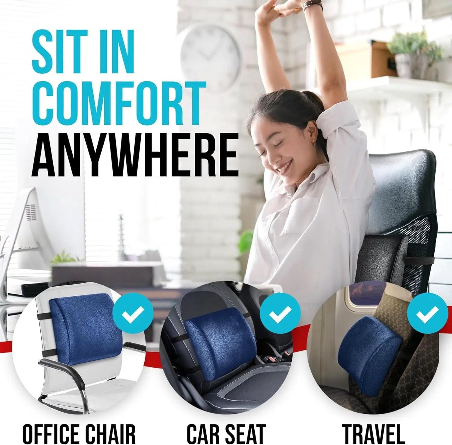XL Memory Foam Office Chair Cushion With Lumbar Support from PriceLows™