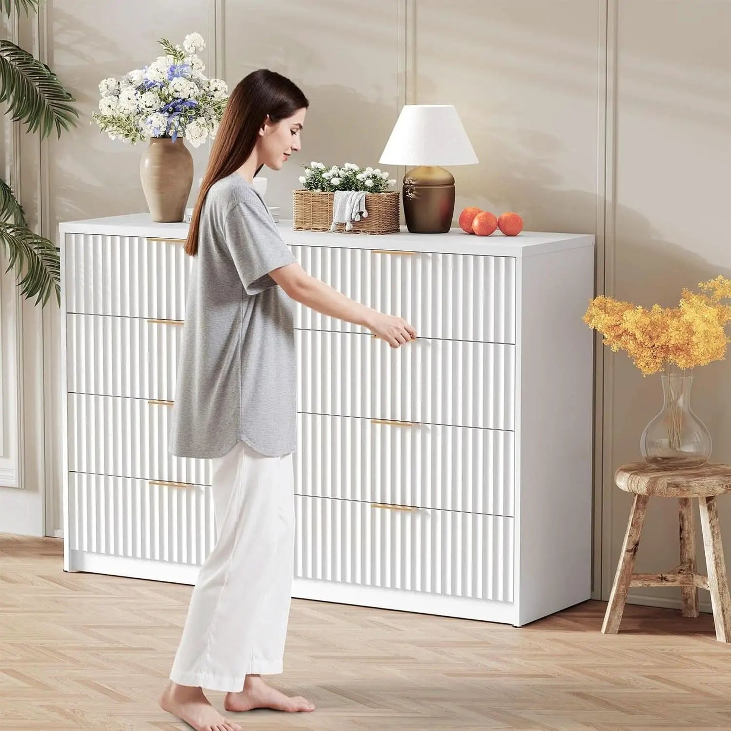White Solid Maple Dresser Anti Tip LargeCapacityDrawers from PriceLows™