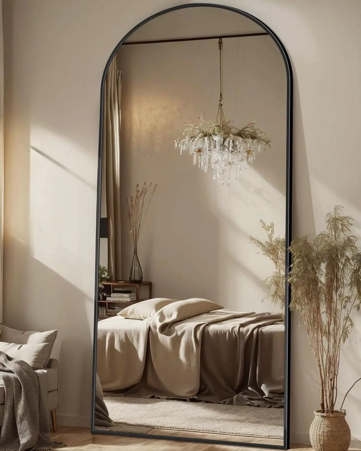 71 Inch Full Length Arched Floor Mirror Black Freestanding from PriceLows™