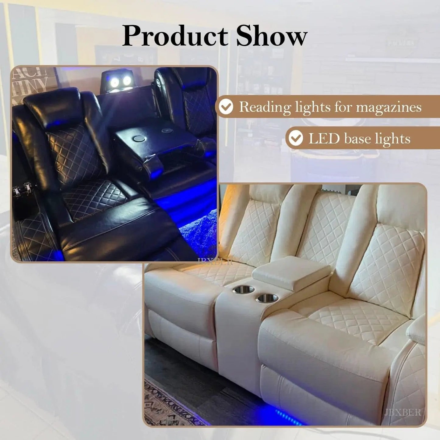 Power Recliner Sectional Sofa Set In Black With Led Lights from PriceLows™