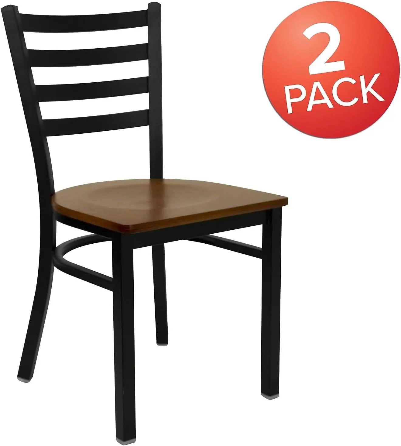 2 Pack HERCULES Series Black Ladder Back Metal Restaurant Chair With Cherry Wood Seat from PriceLows™
