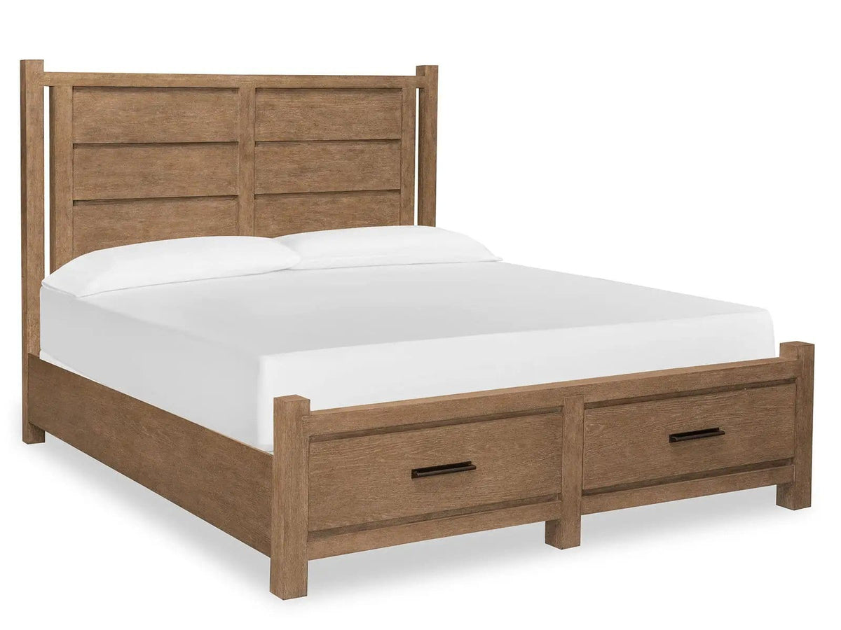 Plum Creek Panel Storage Bed | 6 Pieces | Oak Veneer & Fabric | Bedroom
