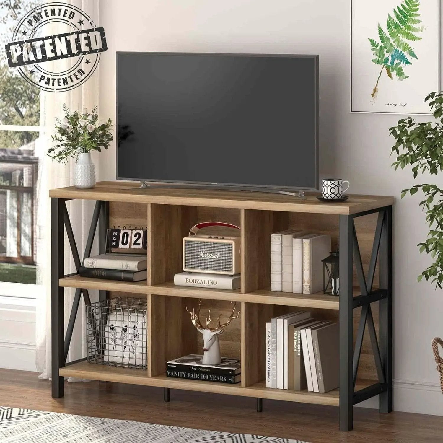 6 Cube Storage Organizer With Shelf Rustic Oak Bookcase from PriceLows™