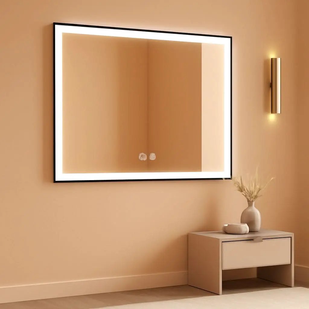 60X40 Matte Black LED Bathroom Mirror With Dimmable Lights from PriceLows™