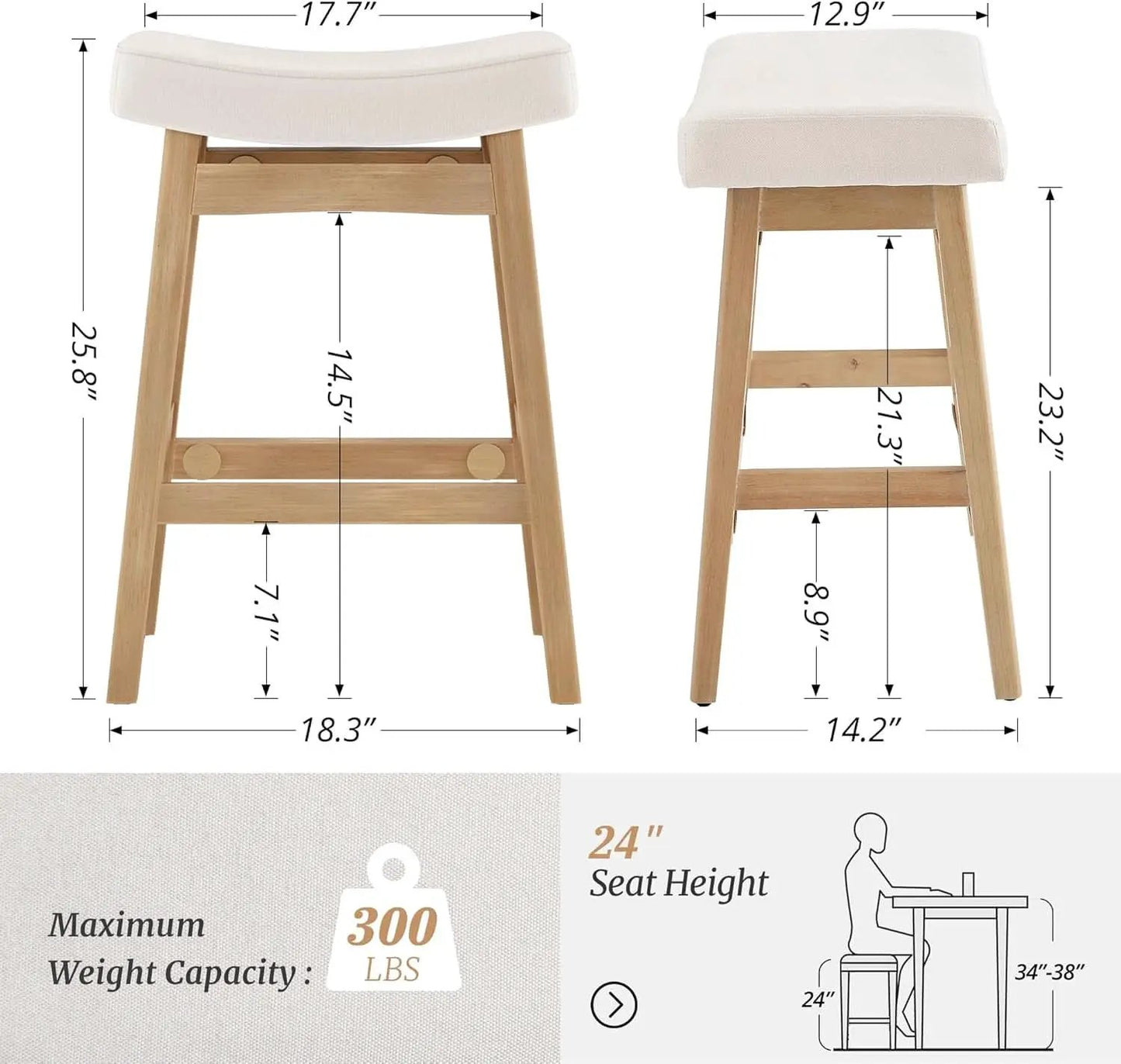 Bar Stools Set Of 3 24 Inch Counter Height Beige Stools from PriceLows™