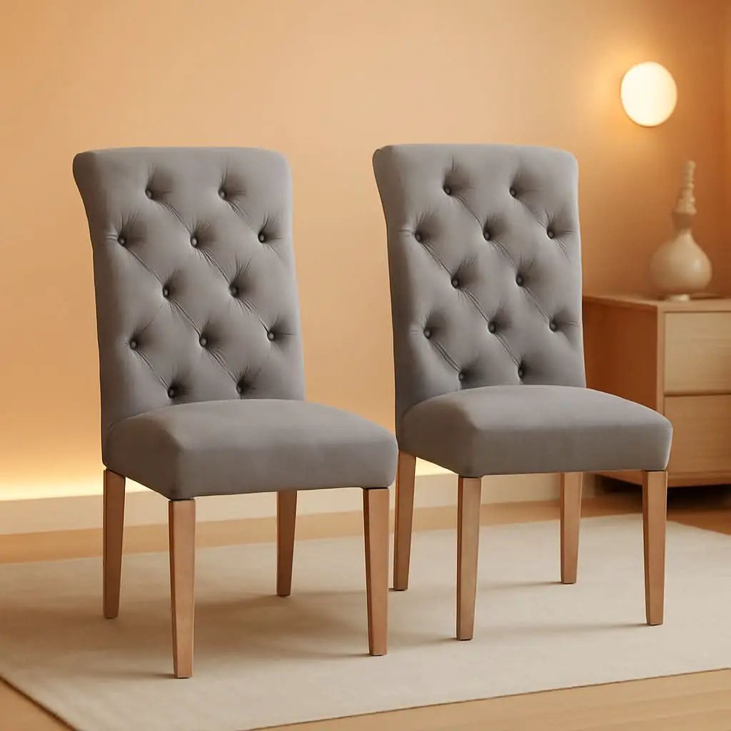 Gray Solid Wood Tufted Parsons Dining Chair Set Of 2 from PriceLows™