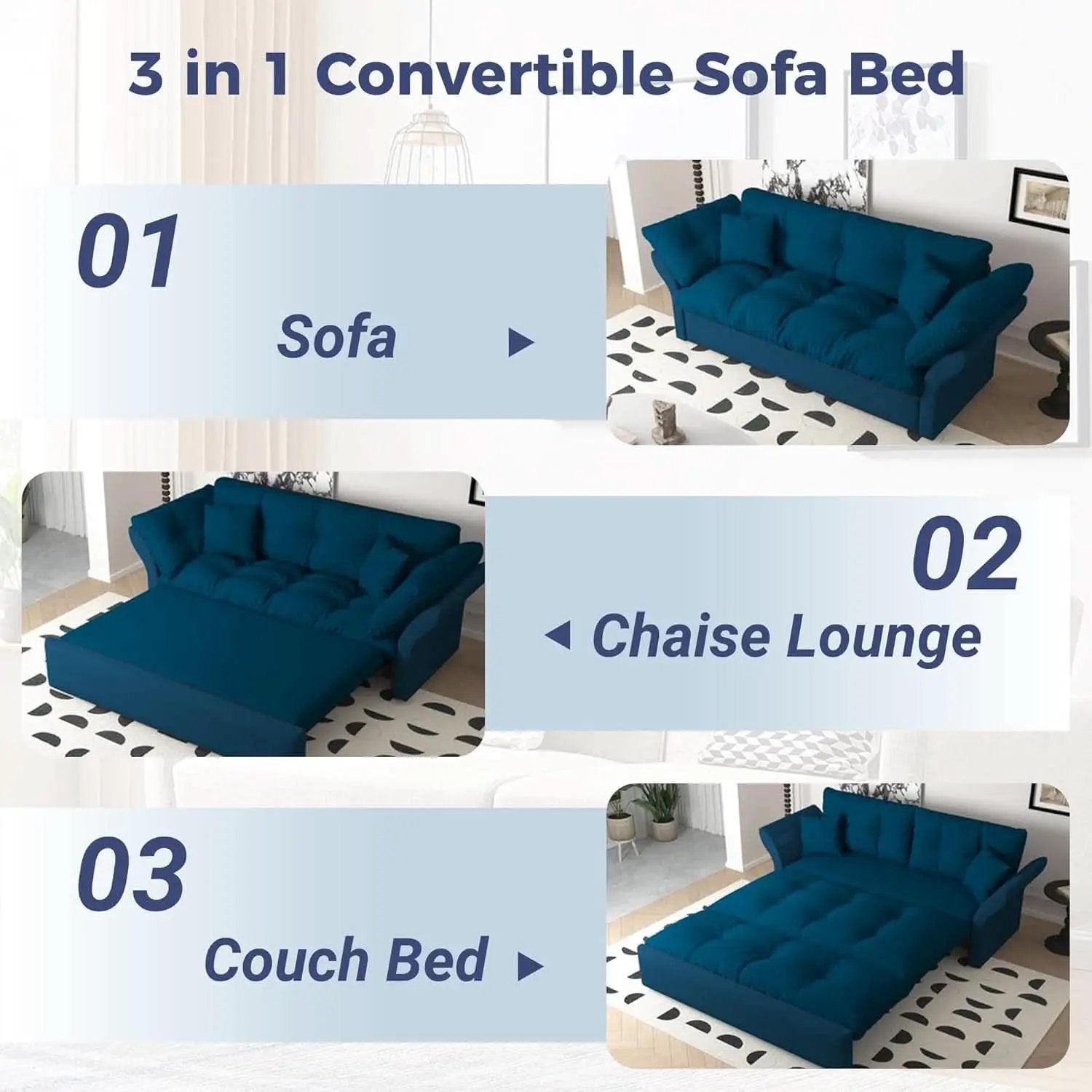 Blue Queen Size Three In One Convertible Sleeper Sofa from PriceLows™