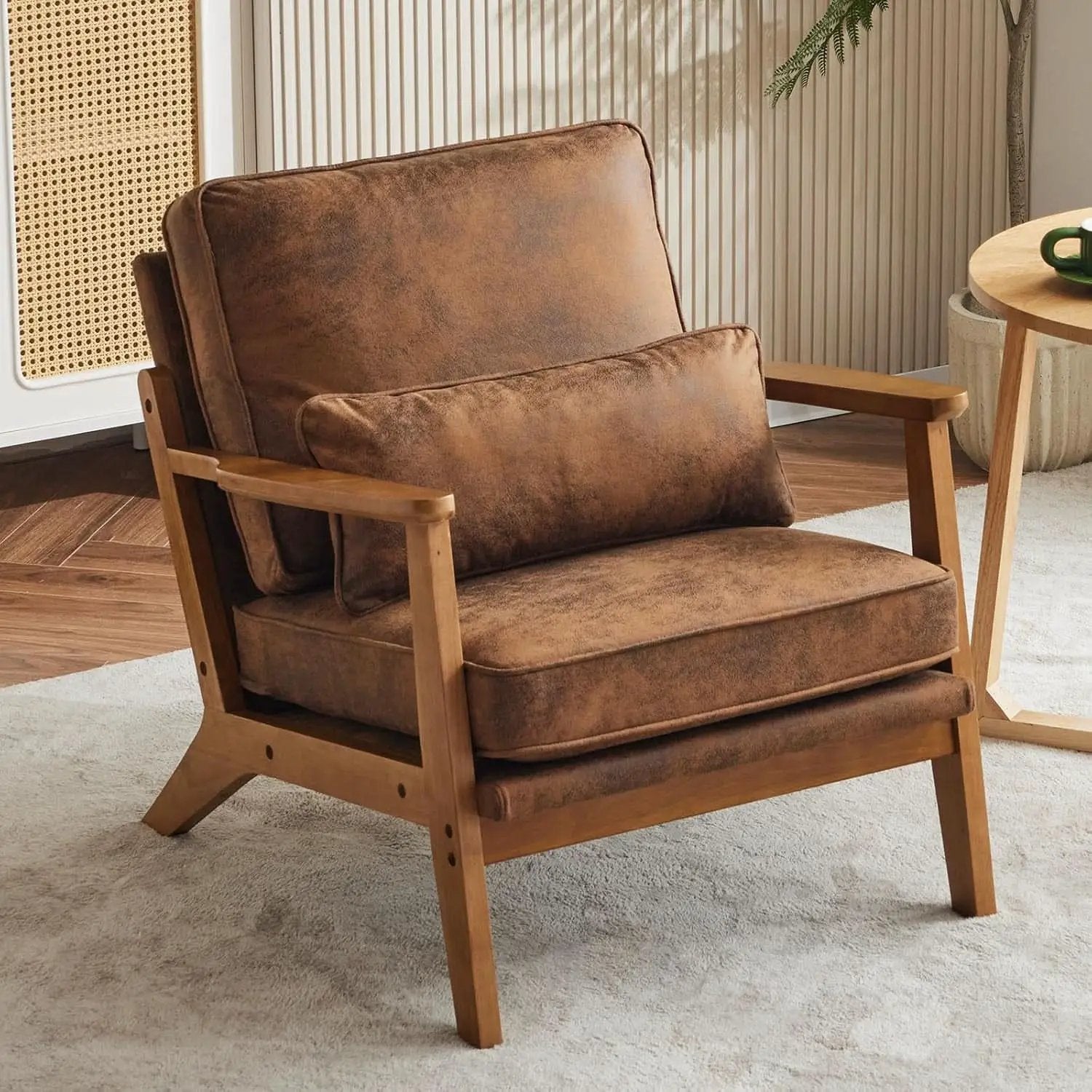 Mid-Century Modern Suede Upholstered Accent Chair Set of 2 from PriceLows™