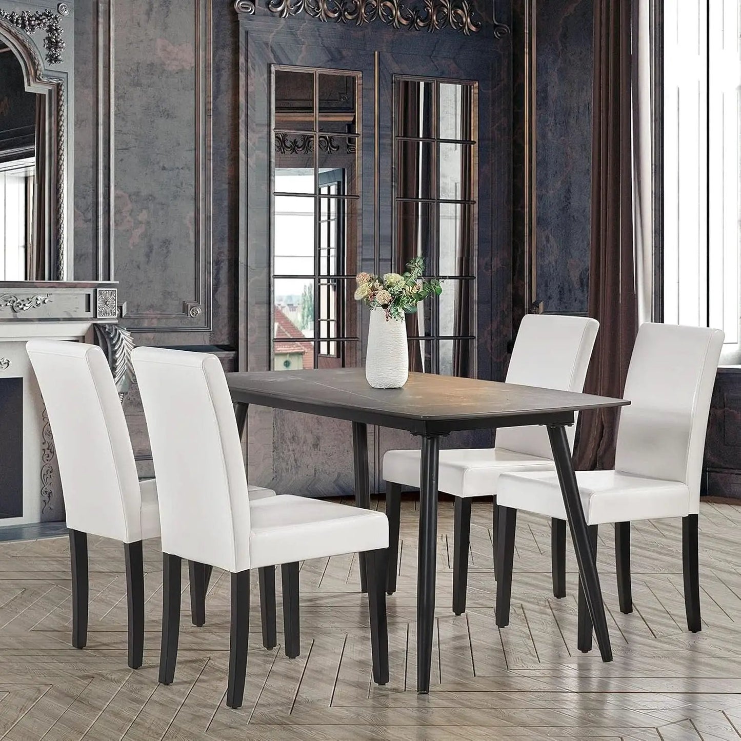 Dining Chair Set Of 4 White Faux Leather Parson Chairs from PriceLows™