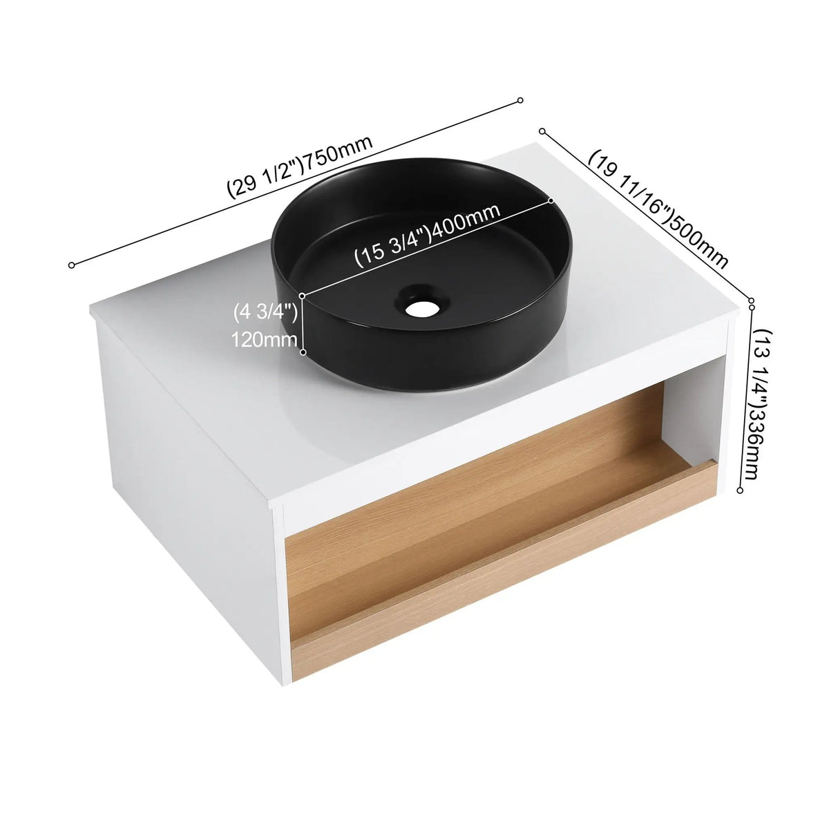 Floating Bathroom Vanity | Round Glossy Sink | Wall Mounted | Compact Design