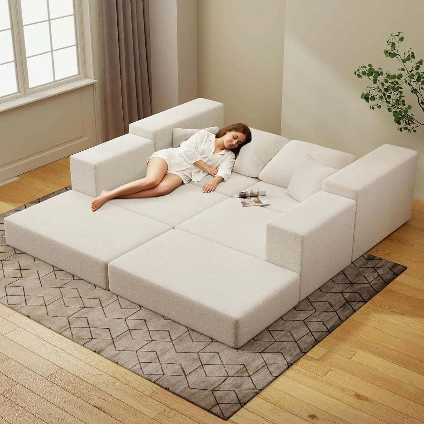 Beige Modular Sectional Sofa With Reversible Chaise from PriceLows™