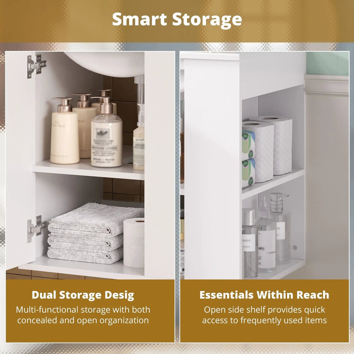 Wall Mounted Bathroom Cabinet With Side Shelf Combo, Vanity With Sink - | 20.3 x 18.5 x 24 in | Solid Wood & Ceramic | White