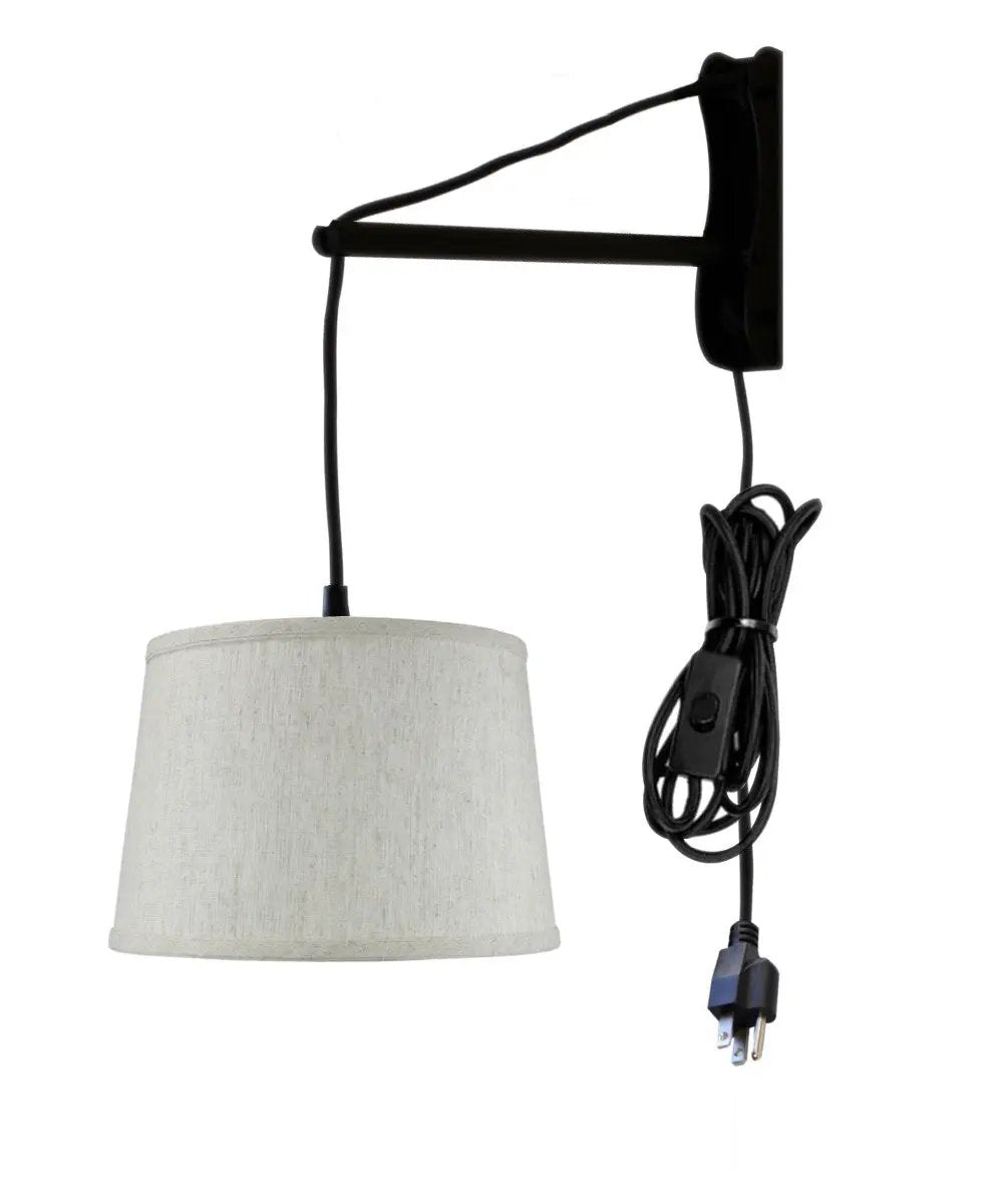 Wall Mount Pendant | Plug In | 12 Inch | Black Shallow Drum Oatmeal