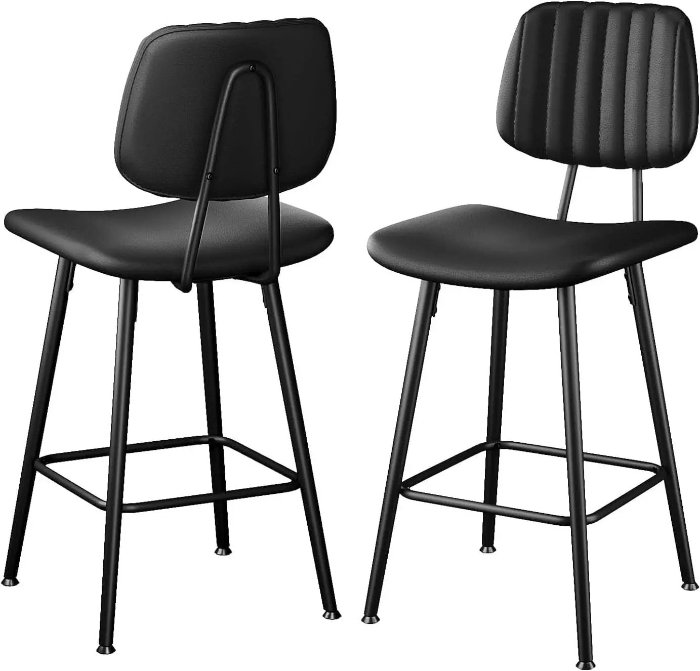 Bar Stools Set 2 24.6In Counter Height Black Faux Leather from PriceLows™