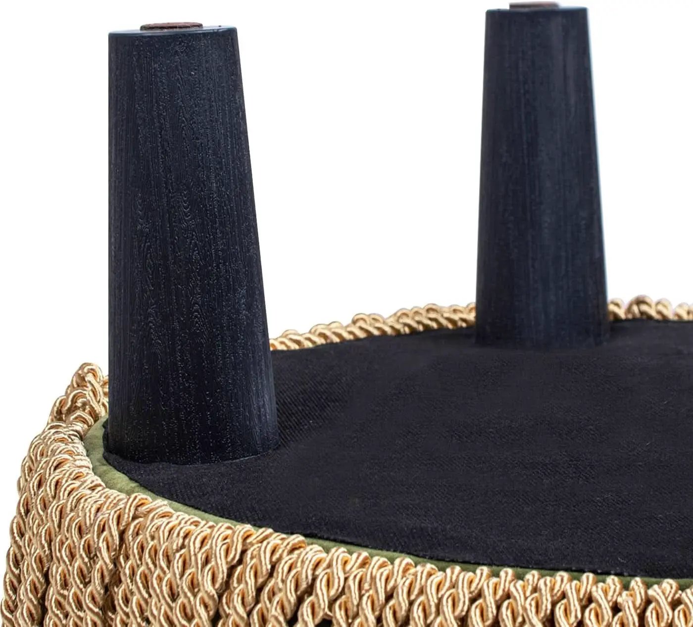 Olive Performance Velvet Round Ottoman With Fringe from PriceLows™