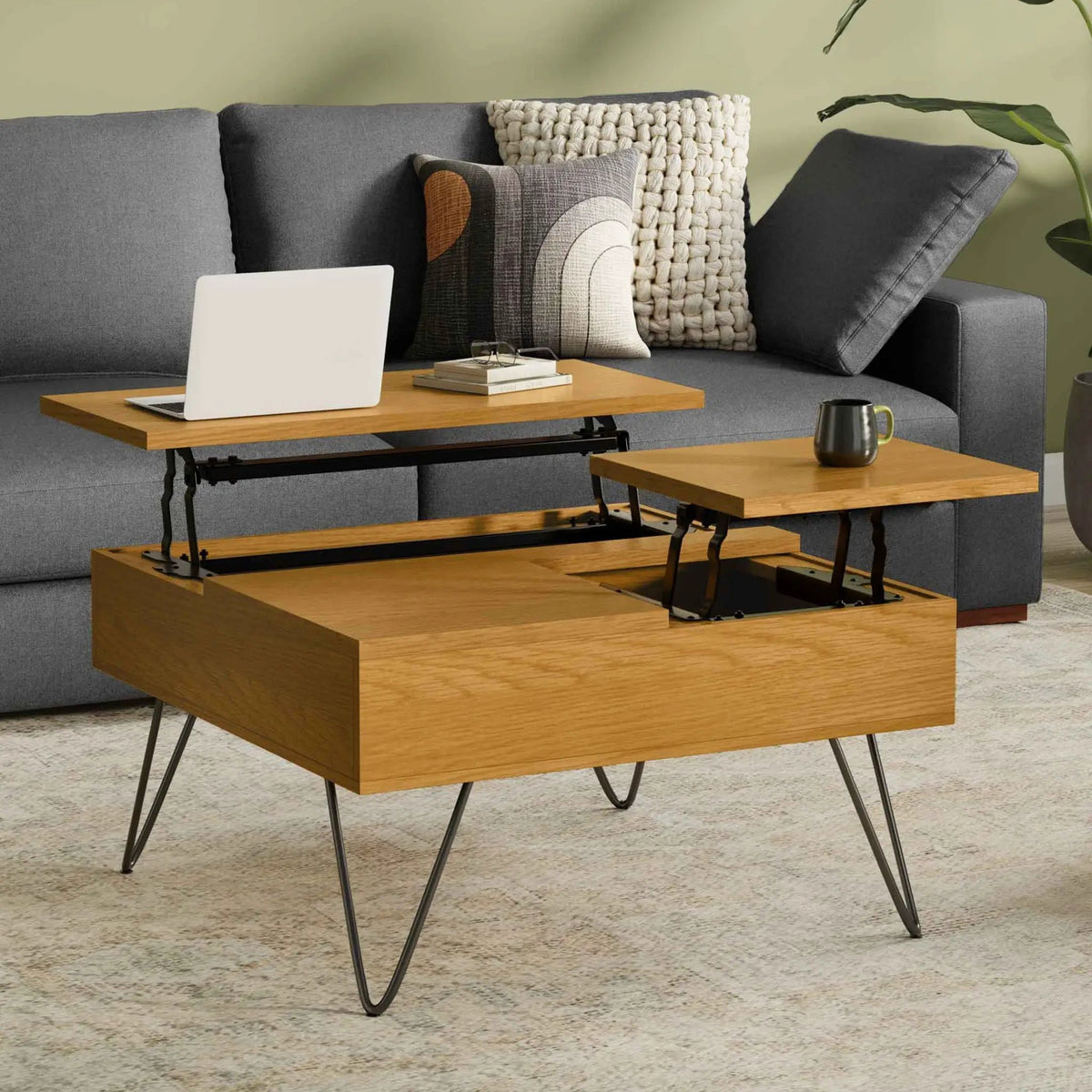 Hunter Lift Top Coffee Table | Handcrafted Solid Mango Hardwood | Split Lift Top | Large Storage Area