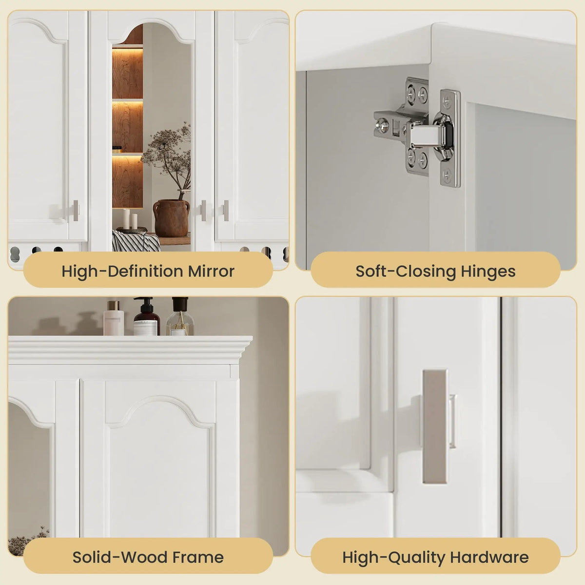 Wall Mount Mirror Cabinet | Adjustable Shelves | Soft Closing Hinges